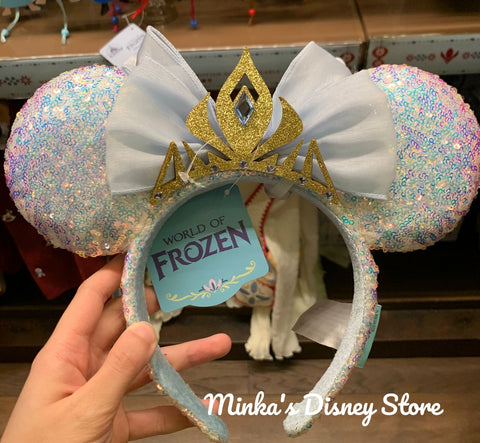 Hong Kong Disneyland - World of Frozen Queen Elsa Crystal White Minnie Ears Headband - Non Ready Stock